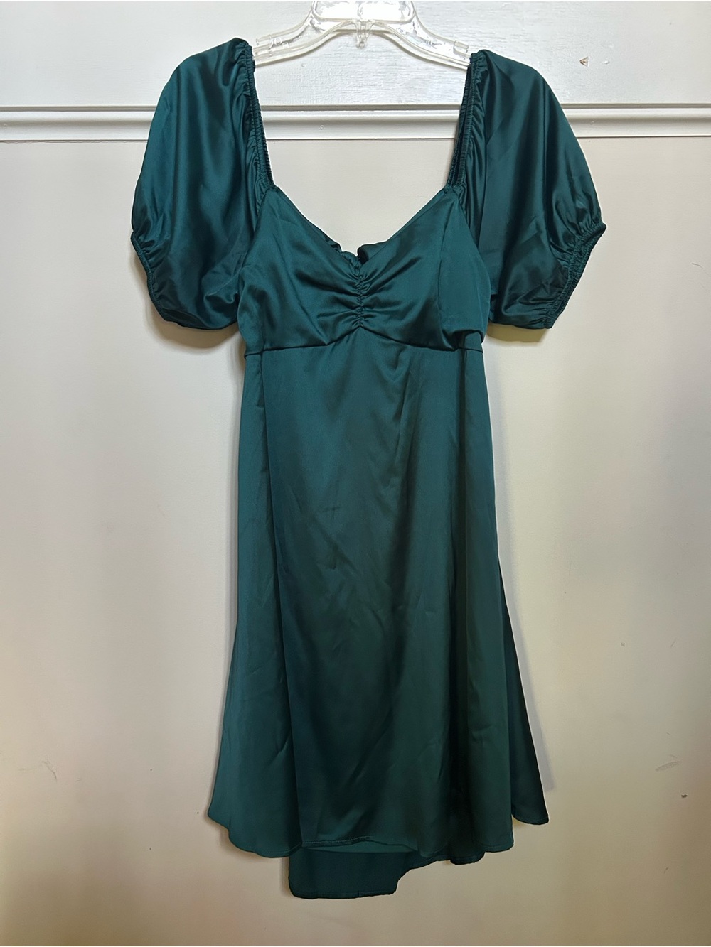 Altar'd State Teal Puff Sleeve Satin Mini Dress